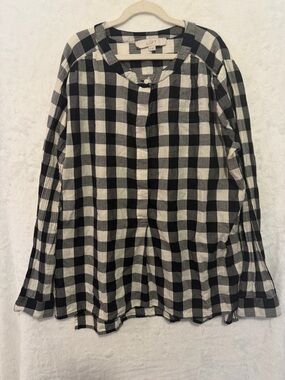 Ann Taylor LOFT Womens Medium Black White Plaid Accordion Pleated Long Sleeve